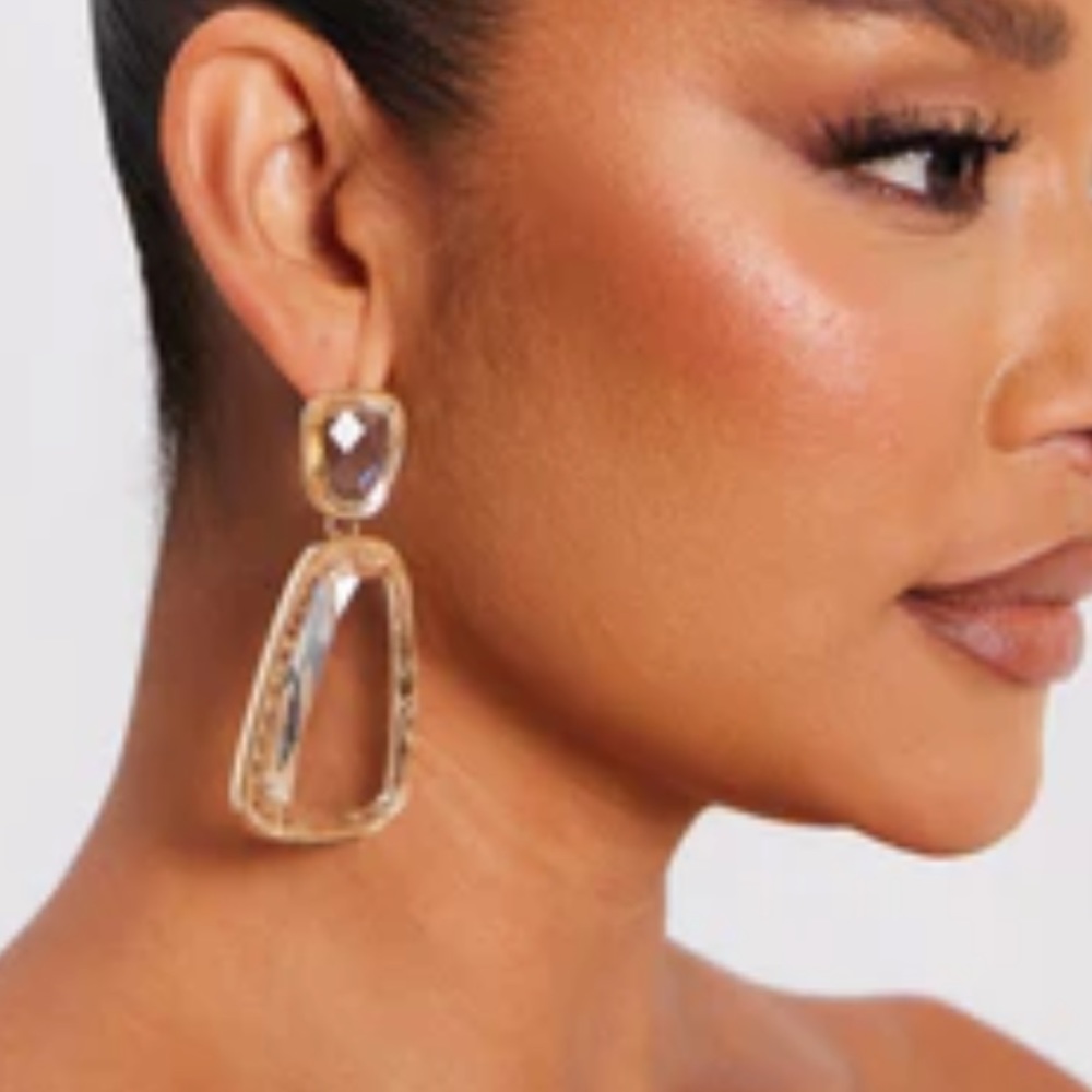 Lucid clear gold drop stone crystal earrings